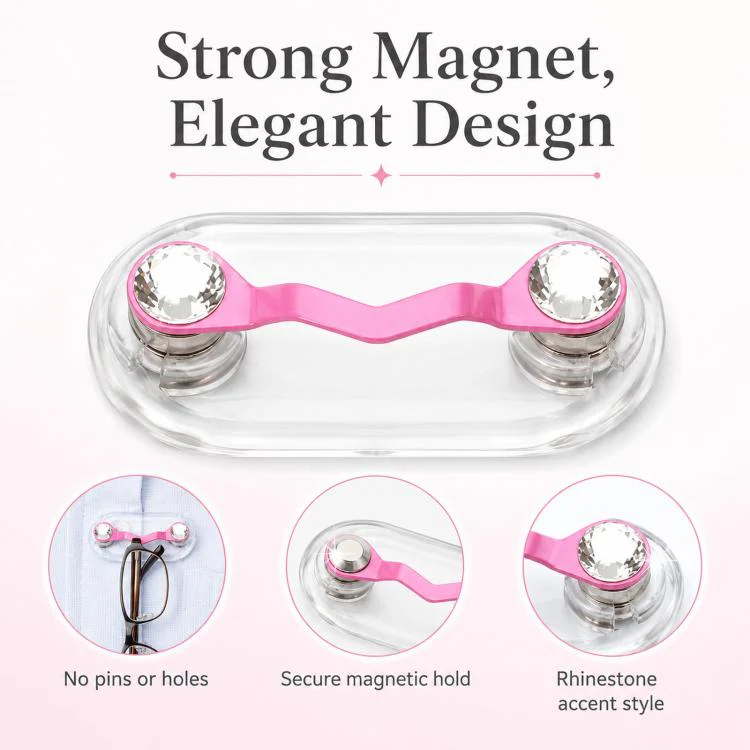 Magnetic Glasses Holder Magnetic Brooch Number Plate Headset Glasses Clip, Color: Gold + White Diamonds - Image 3