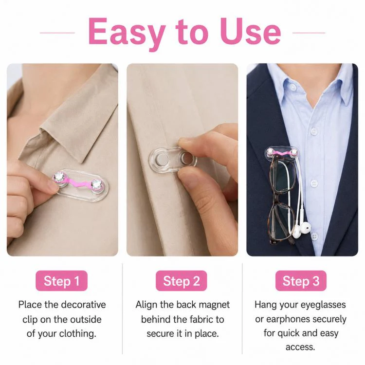Magnetic Glasses Holder Magnetic Brooch Number Plate Headset Glasses Clip, Color: Pink Foundation With Pearls - Image 4