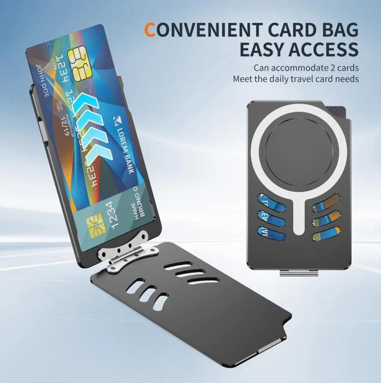Magnetic Metal Card Clip Bag with Foldable Holder(Black) - Image 2