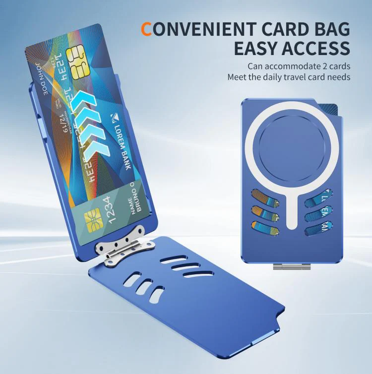 Magnetic Metal Card Clip Bag with Foldable Holder(Blue) - Image 2