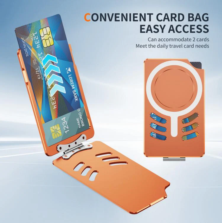 Magnetic Metal Card Clip Bag with Foldable Holder(Orange) - Image 2