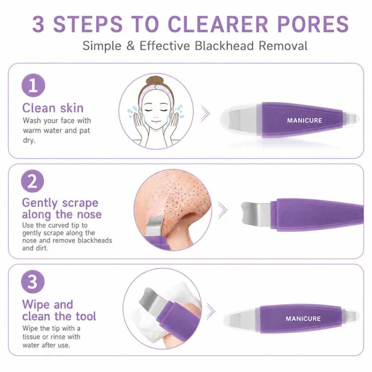 Manual Double-Headed Blackhead Remover Facial Acne Cleansing and Care Tool(Purple) - Image 7