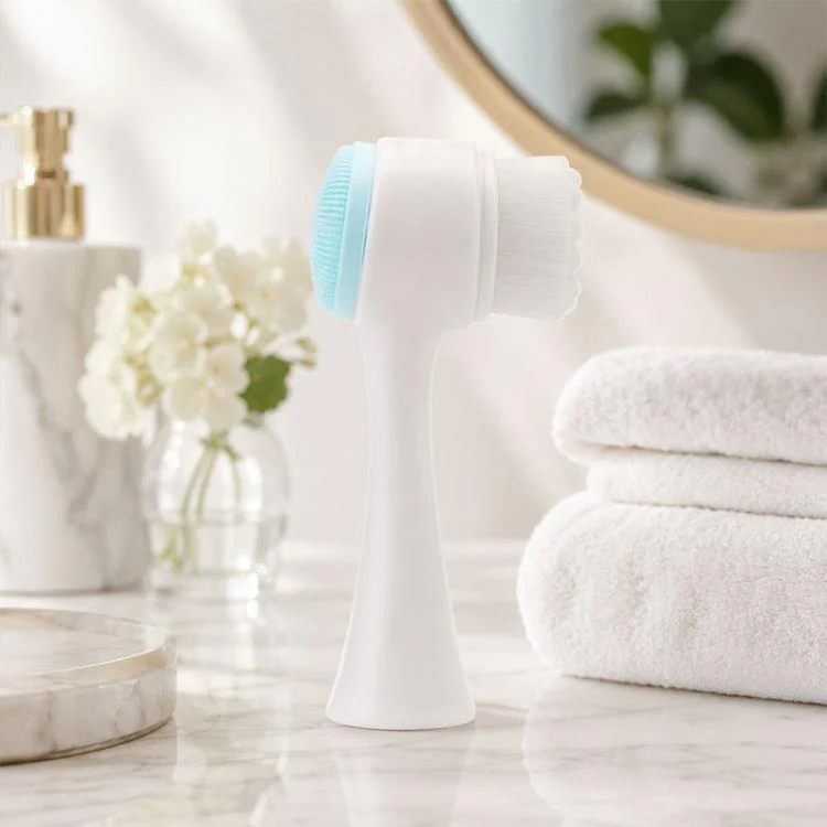 Manual Double-Sided Silicone Facial Cleansing Brush, Soft Face Scrubber and Massage Tool(Blue White)