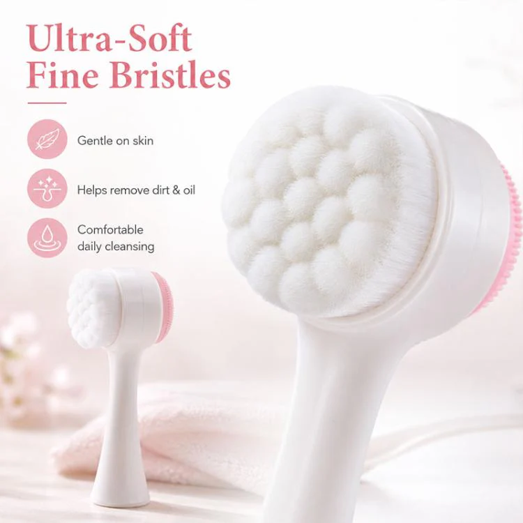 Manual Double-Sided Silicone Facial Cleansing Brush, Soft Face Scrubber and Massage Tool(Blue White) - Image 3