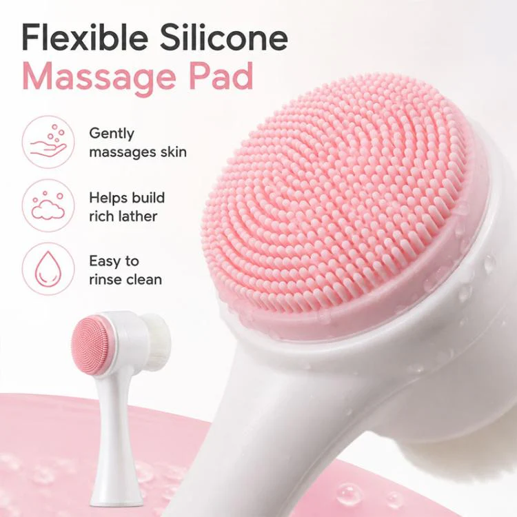 Manual Double-Sided Silicone Facial Cleansing Brush, Soft Face Scrubber and Massage Tool(Blue White) - Image 4