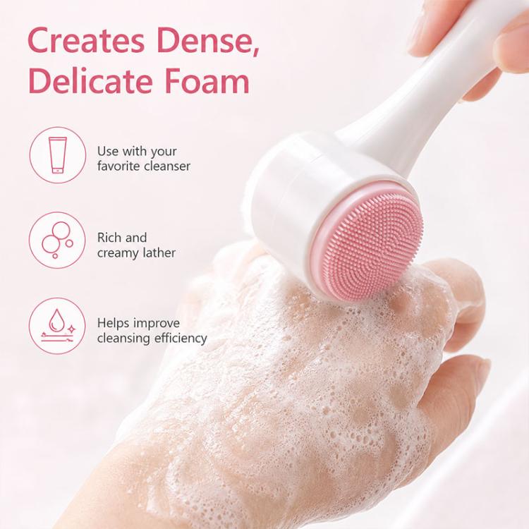 Manual Double-Sided Silicone Facial Cleansing Brush, Soft Face Scrubber and Massage Tool(Blue White) - Image 5