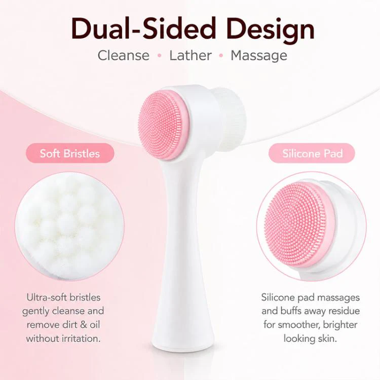 Manual Double-Sided Silicone Facial Cleansing Brush, Soft Face Scrubber and Massage Tool(Blue White) - Image 7
