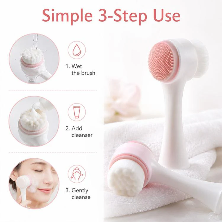 Manual Double-Sided Silicone Facial Cleansing Brush, Soft Face Scrubber and Massage Tool(Blue White) - Image 8