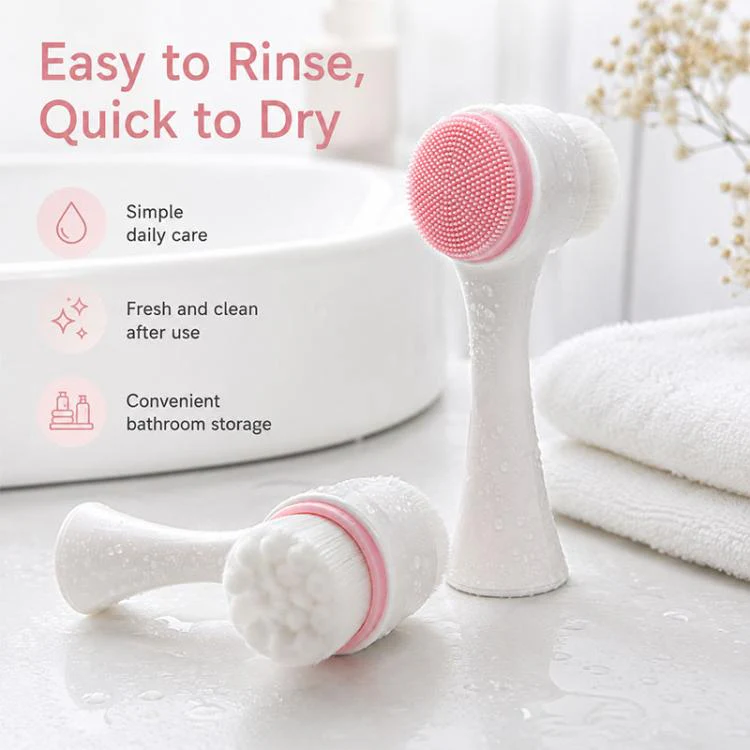 Manual Double-Sided Silicone Facial Cleansing Brush, Soft Face Scrubber and Massage Tool(Blue White) - Image 9