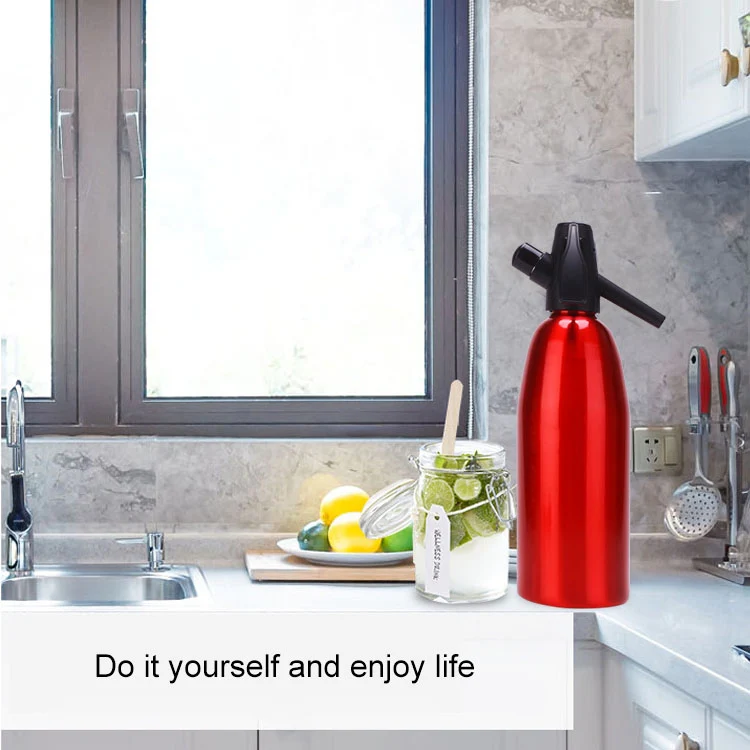 Manual Soda Siphon CO2 Dispenser Water Bubble Generator Cool Drink Cocktail Soda Machine Aluminum Bar DIY Soda Maker, Capacity: 1L(Red) - Image 7