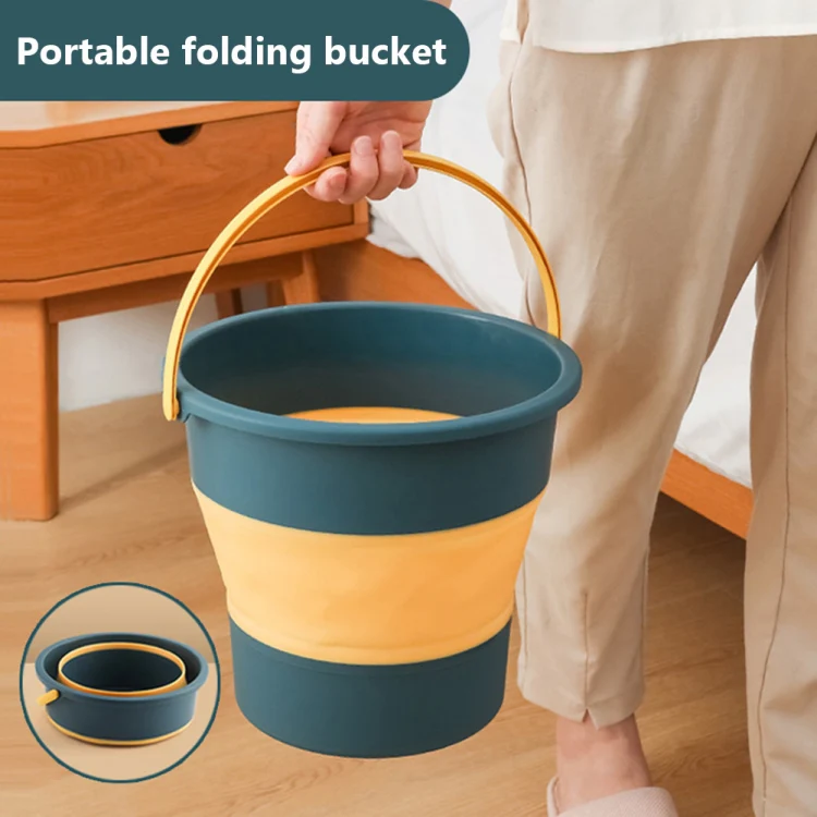Medium 10L Folding Thickened Portable Plastic Bucket Outdoor Fishing Barrel Car Travel Wash Barrel(White Gray) - Image 10