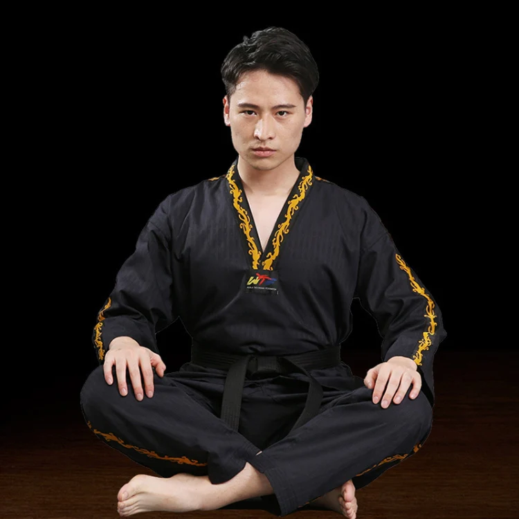 Men And Women Child Adult Cotton Taekwondo Clothing Training Uniforms, Size: 140(Dragon Black)
