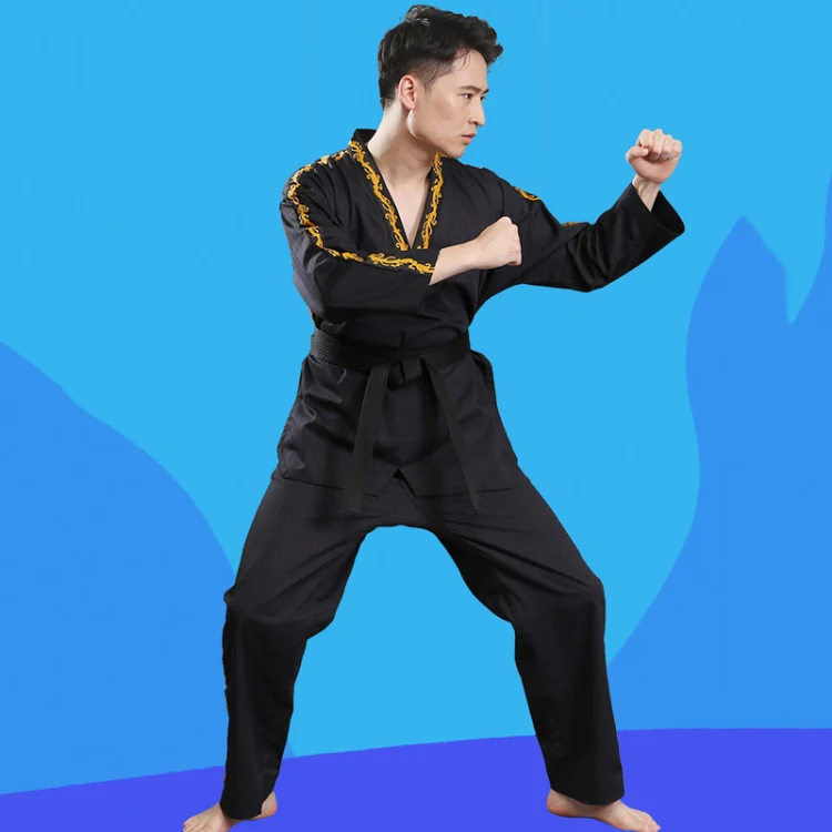 Men And Women Child Adult Cotton Taekwondo Clothing Training Uniforms, Size: 150(Dragon Black) - Image 3