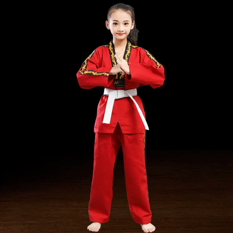 Men And Women Child Adult Cotton Taekwondo Clothing Training Uniforms, Size: 170(Dragon Red)