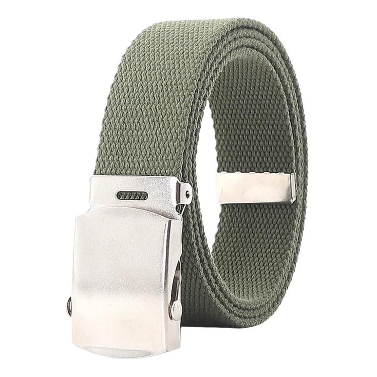 Men Canvas Web Belt 32mm Narrow Casual Belts With Slider Automatic Buckle, Length: 135cm(Army Green)