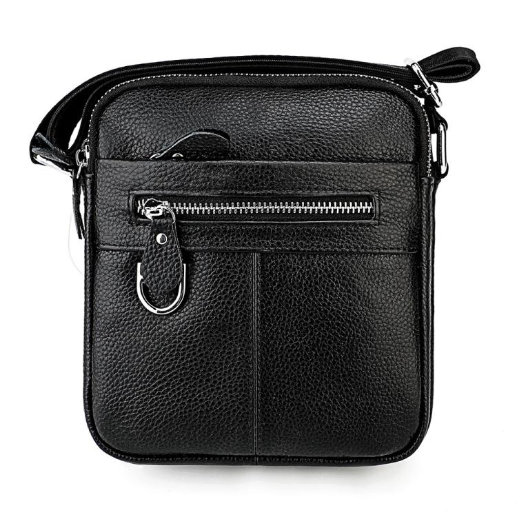 Men Casual Genuine Leather Crossbody Shoulder Bag(Black)