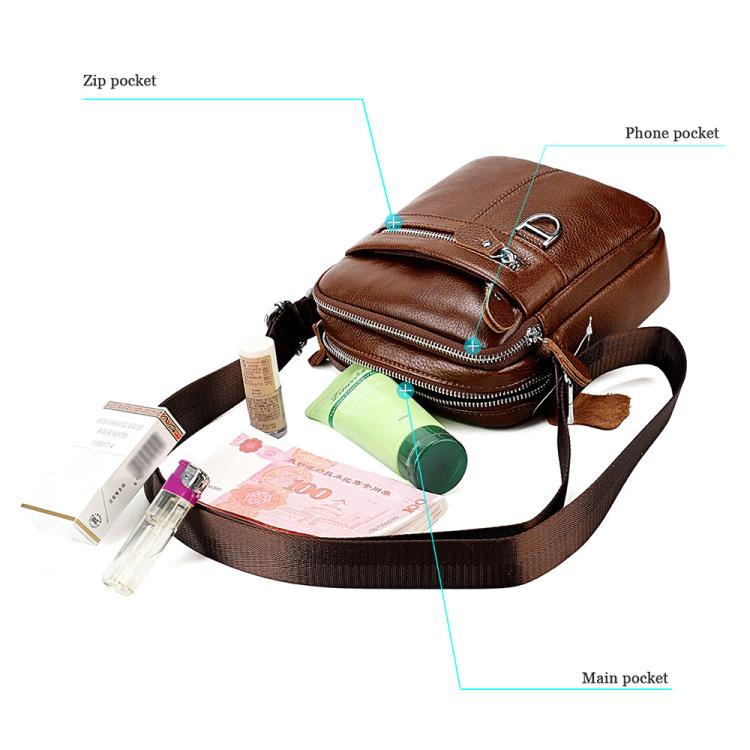 Men Casual Genuine Leather Crossbody Shoulder Bag(Black) - Image 6