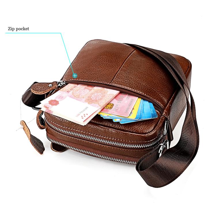 Men Casual Genuine Leather Crossbody Shoulder Bag(Black) - Image 7