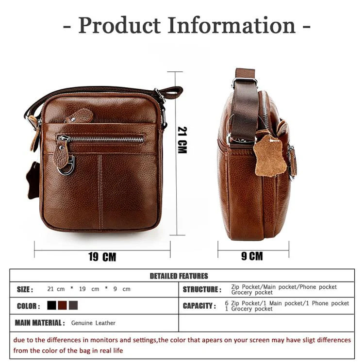 Men Casual Genuine Leather Crossbody Shoulder Bag(Brown) - Image 4
