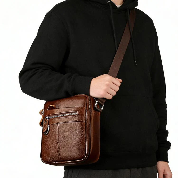 Men Casual Genuine Leather Crossbody Shoulder Bag(Coffee) - Image 12