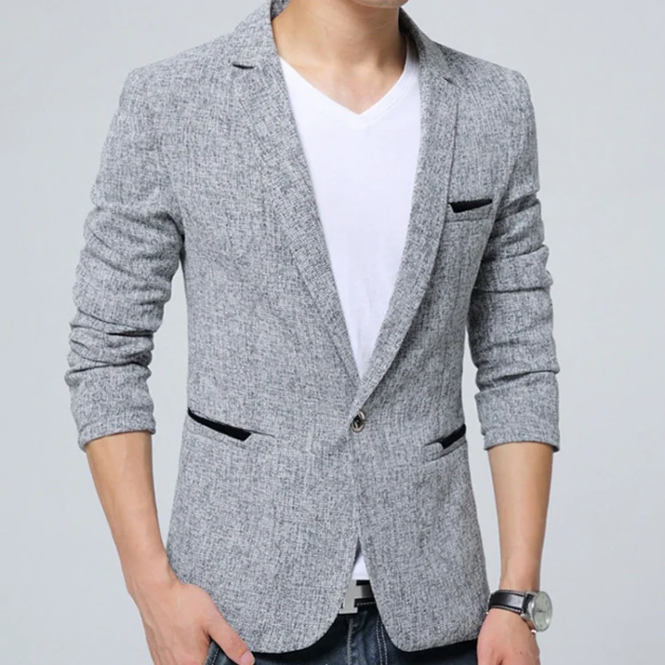 Men Casual Suit Blazer Slim Business Suit Jacket, Size: L(Gray) - Image 2