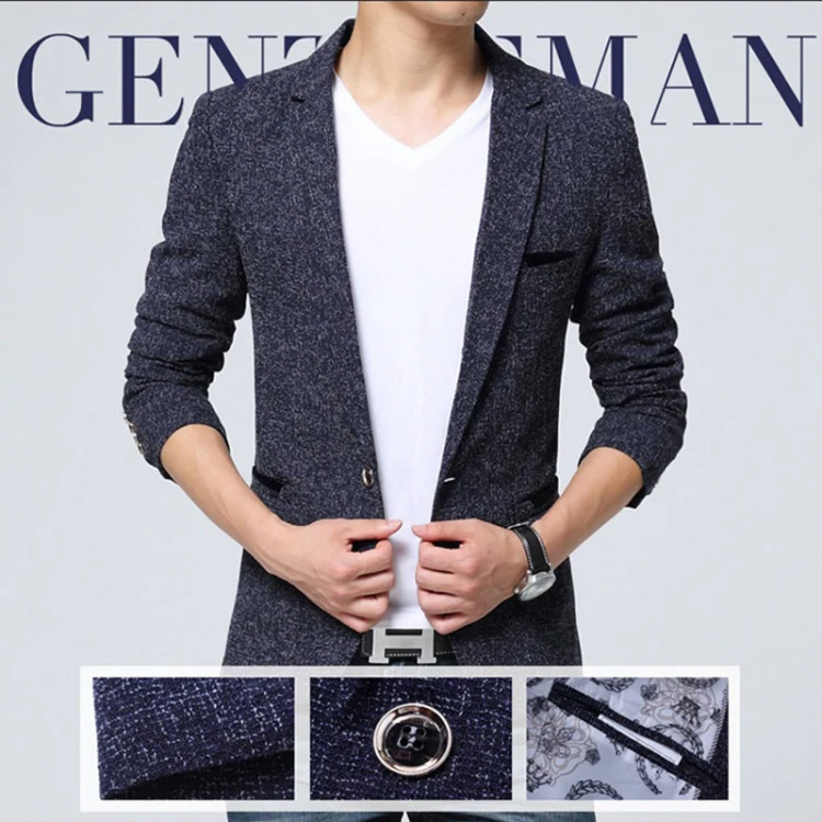 Men Casual Suit Blazer Slim Business Suit Jacket, Size: XL(Black) - Image 5