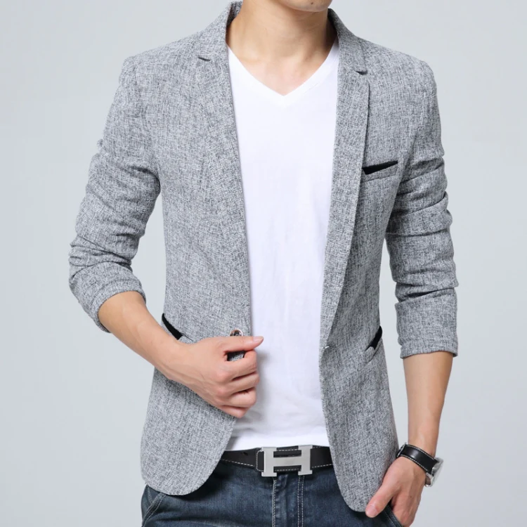 Men Casual Suit Blazer Slim Business Suit Jacket, Size: XL(Blue) - Image 4