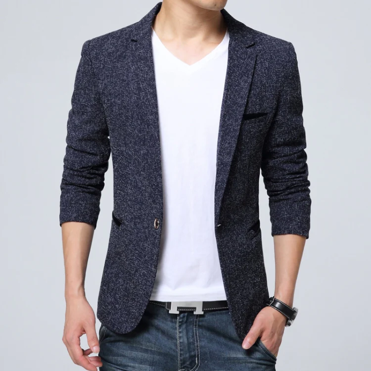 Men Casual Suit Blazer Slim Business Suit Jacket, Size: XXL(Blue)