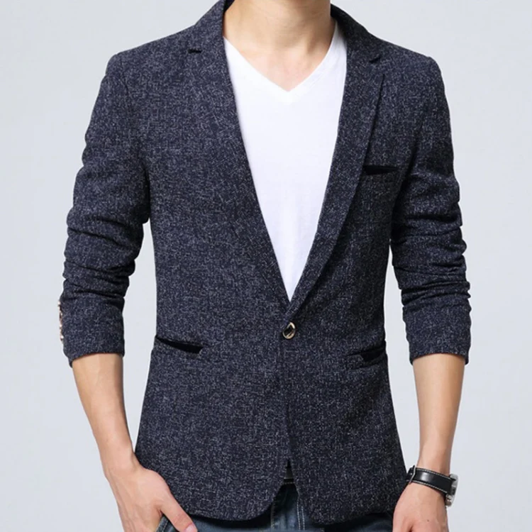 Men Casual Suit Blazer Slim Business Suit Jacket, Size: XXL(Blue) - Image 2