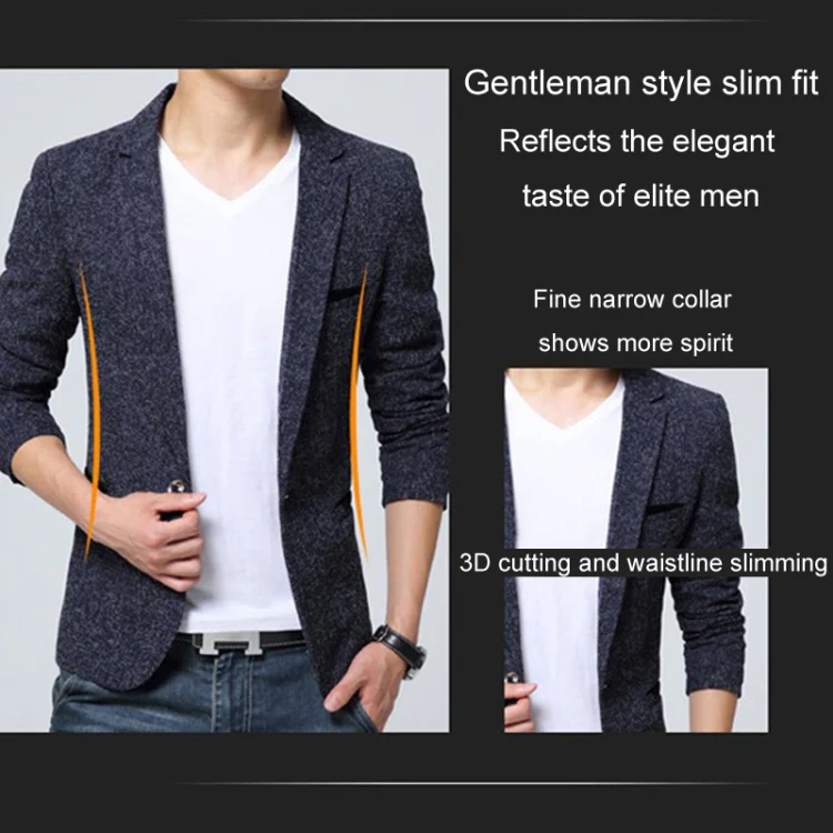 Men Casual Suit Blazer Slim Business Suit Jacket, Size: XXL(Blue) - Image 6