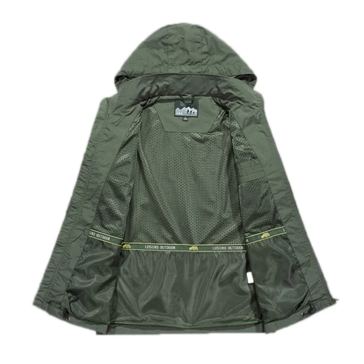 Men Casual Youth Full Zip Hooded Rainproof Jacket, Size: L(Khaki) - Image 4