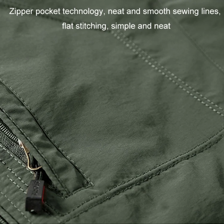 Men Casual Youth Full Zip Hooded Rainproof Jacket, Size: L(Khaki) - Image 7