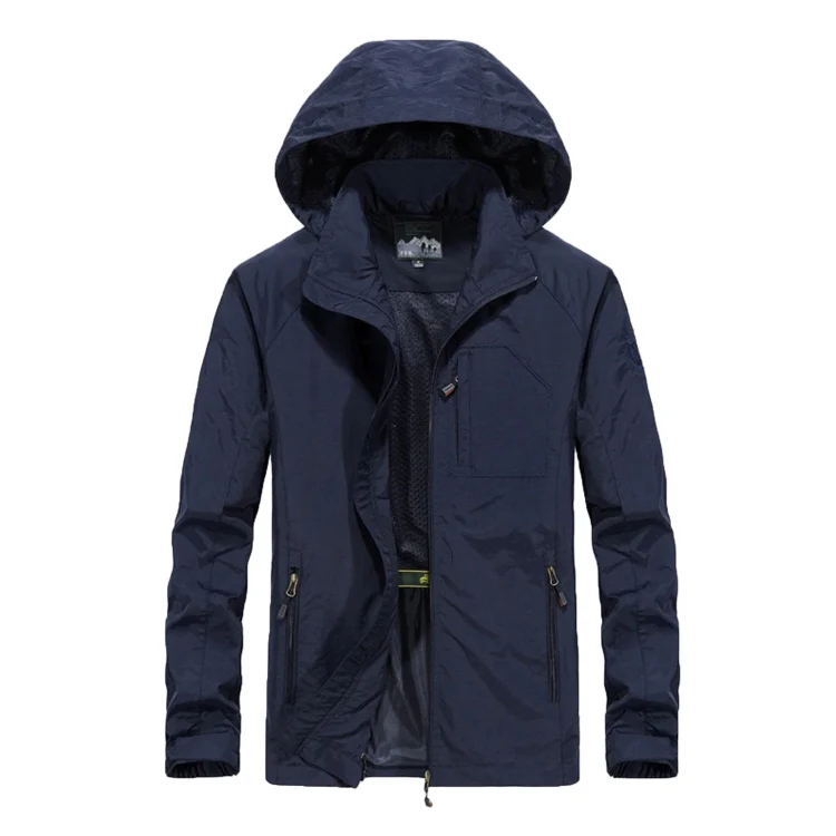 Men Casual Youth Full Zip Hooded Rainproof Jacket, Size: XL(Black) - Image 2