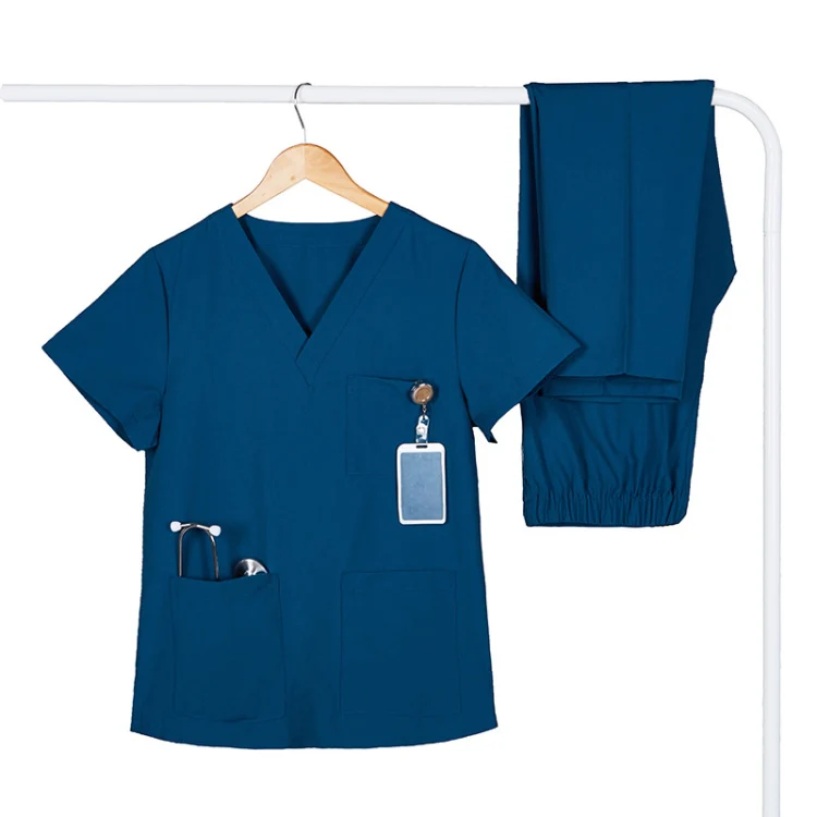 Men Grooming Pet Dental Work Clothes Short-Sleeved Top + Pants Set, Size: L(Peacock Blue)