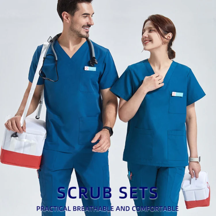 Men Grooming Pet Dental Work Clothes Short-Sleeved Top + Pants Set, Size: XXL(Tibetan Blue) - Image 6