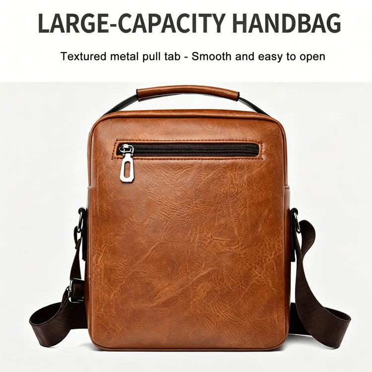 Men Large-Capacity Handheld & Crossbody Bag, Casual Vertical Briefcase(Coffee) - Image 2