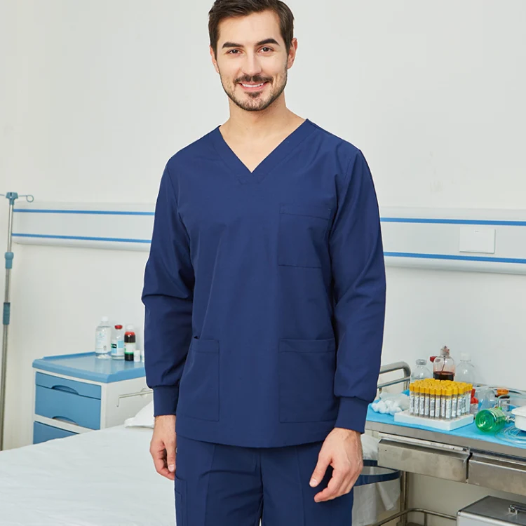 Men Scrub Pet Dental Work Clothes Long-sleeved Top + Pants Set, Size: XL(Tibetan Blue)