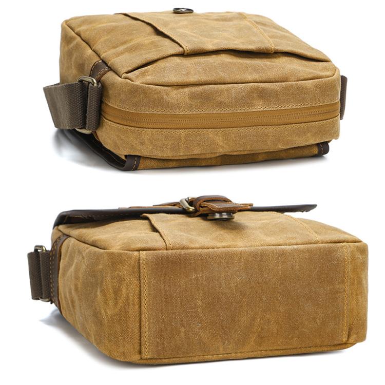 Men Waxed Canvas Crossbody Bag Vintage Crazy Horse Leather Messenger Bag for Daily Commute(Deep Gray) - Image 5