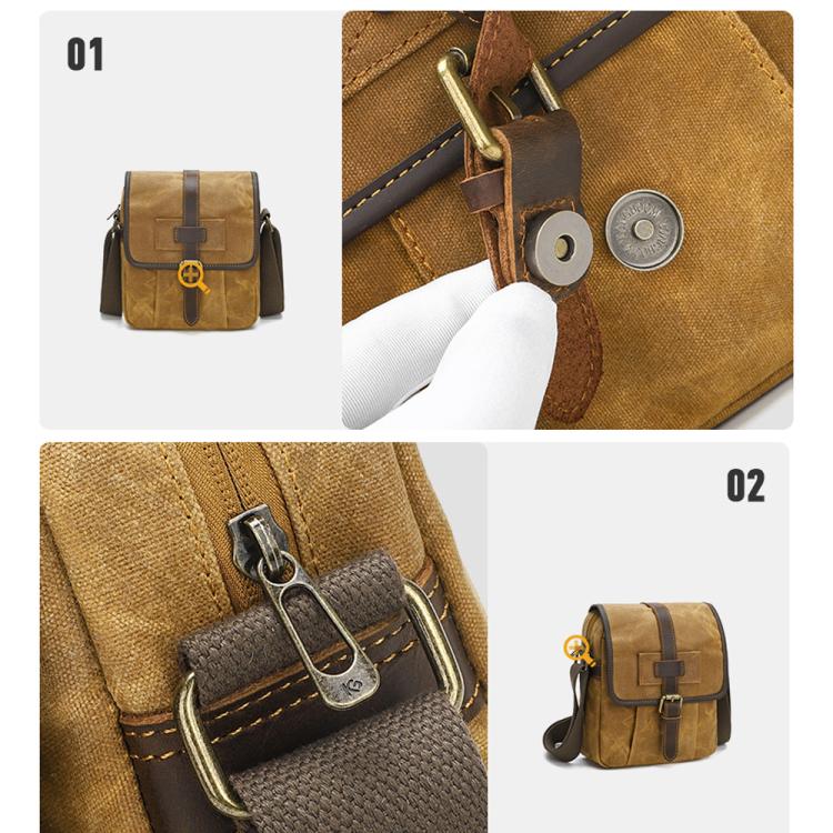 Men Waxed Canvas Crossbody Bag Vintage Crazy Horse Leather Messenger Bag for Daily Commute(Deep Gray) - Image 6