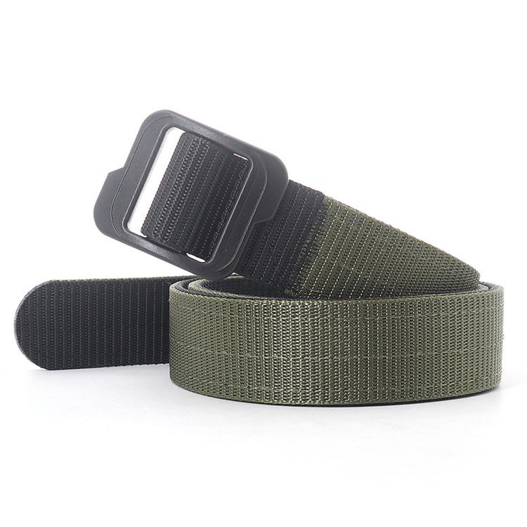 Men Web Thickened Double-Sided Canvas Belts With Plastic Buckle, Length: 130cm(Army Green+Black)