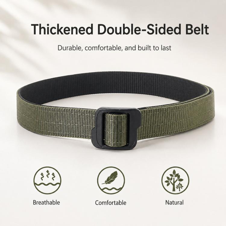 Men Web Thickened Double-Sided Canvas Belts With Plastic Buckle, Length: 130cm(Army Green+Black) - Image 2