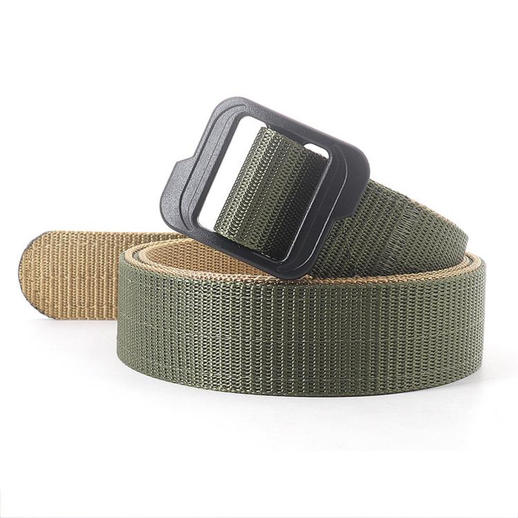 Men Web Thickened Double-Sided Canvas Belts With Plastic Buckle, Length: 130cm(Army Green+Khaki)