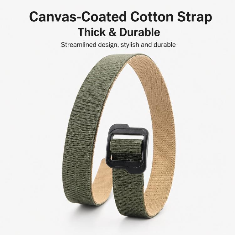 Men Web Thickened Double-Sided Canvas Belts With Plastic Buckle, Length: 130cm(Army Green+Khaki) - Image 3