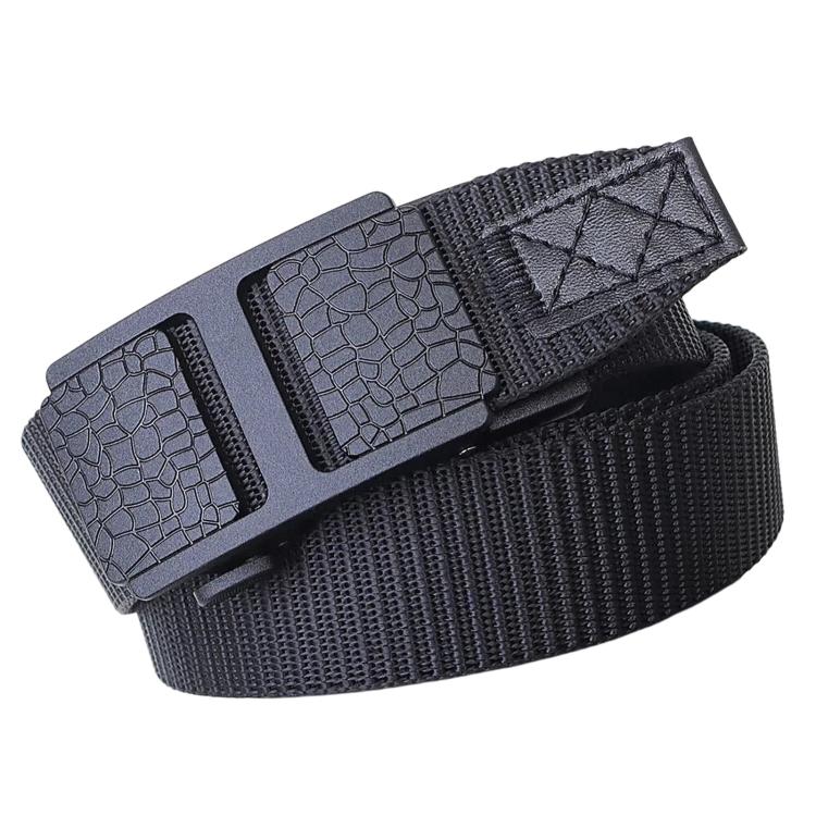 Mens Casual Web Belt Business Work Nylon Belts With Automatic Buckle, Length: 115cm(Black)