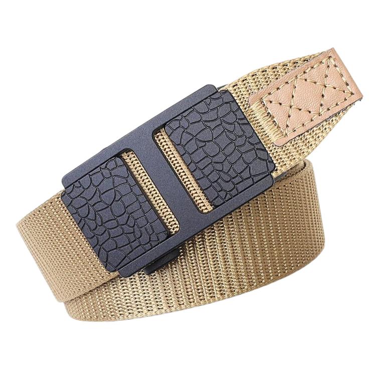 Mens Casual Web Belt Business Work Nylon Belts With Automatic Buckle, Length: 115cm(Khaki)
