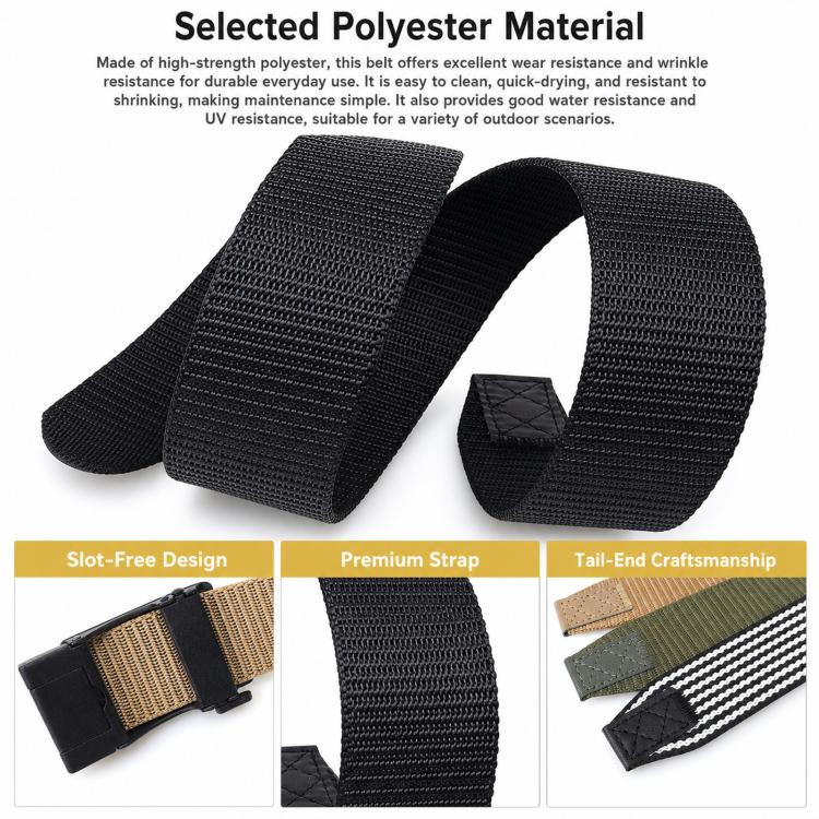 Mens Casual Web Belt Business Work Nylon Belts With Automatic Buckle, Length: 125cm(Black) - Image 5