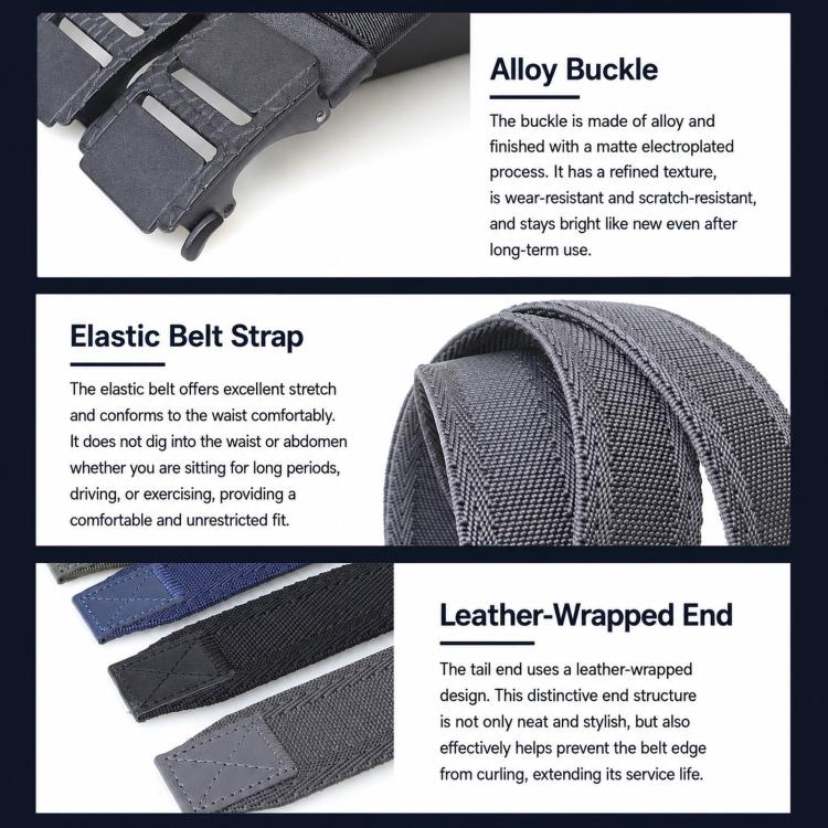 Mens Elastic Braided Belt Stretch Woven Nylon Webbing Belt With Automatic Sliding Buckle, Length: 115cm(Navy) - Image 5