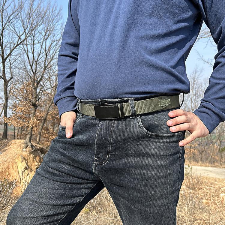 Mens Elastic Nylon Belt Stretch Work Belts With Toothless Automatic Alloy Buckle, Size: 125cm(Army Green) - Image 6