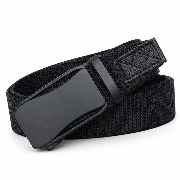 Mens Elastic Nylon Belt Stretch Work Belts With Toothless Automatic Alloy Buckle, Size: 125cm(Black)