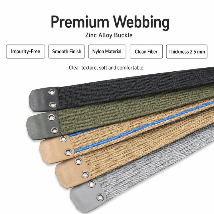 Mens Nylon Belt Casual Canvas Work Belts With Smooth Zinc Alloy Buckle, Length: 115cm(Khaki Blue) - Image 4